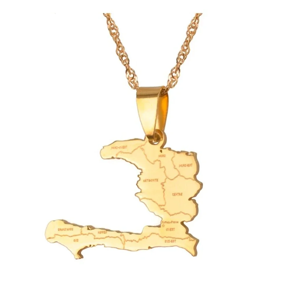 Anniyo Haiti Country Map With State Name Pendant & Necklaces for Women/Girls,Ayi